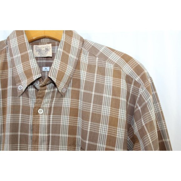 Vintage Bostwicks for Men Brown Plaid Short Sleeve Button Down Shirt M - Picture 2 of 11